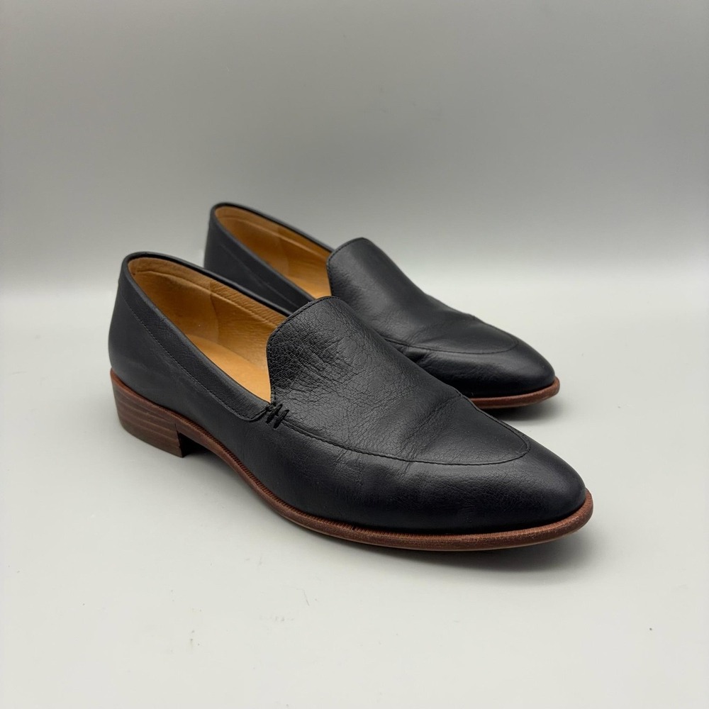 Madewell Shoes Womens Size 7.5 Black Leather Loafer Flats Pointed Toe Slip On